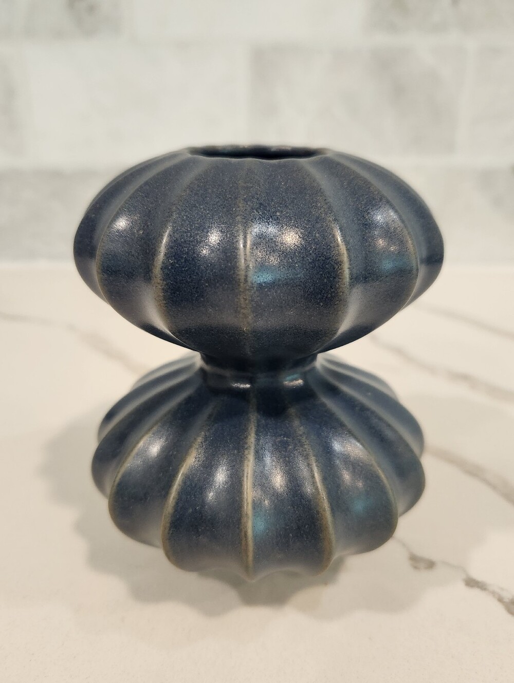 Jonathan Adler Ceramic Ribbed Double Gourd Bud Vase Slate Blue - Picture 2 of 11